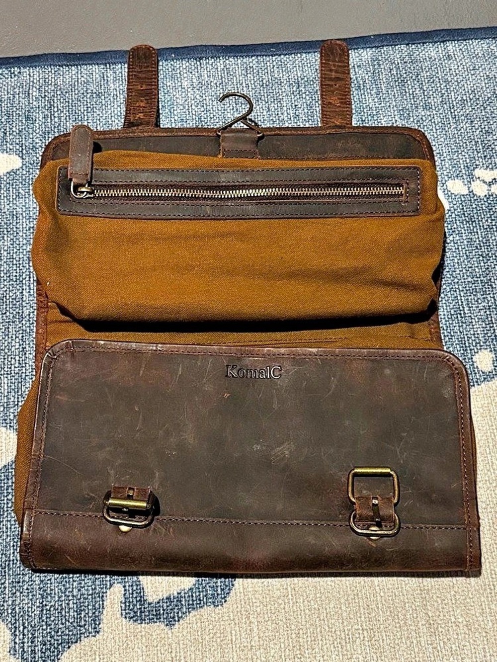 KomalC Genuine Buffalo Leather Hanging Toiletry Bag